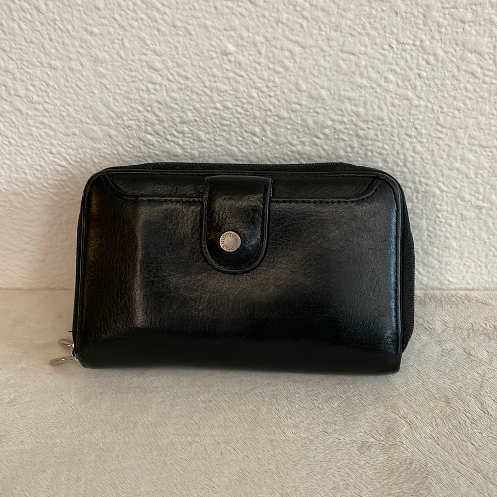 Buxton Black Leather Zip-Around Wallet